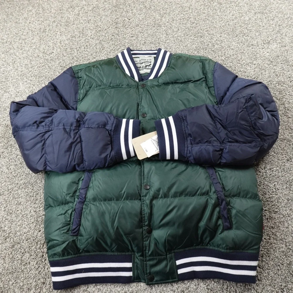 NEW Levis Jacket Mens L Green Blue Puffer Coat‎ Varsity Bomber Quilted Insulated
